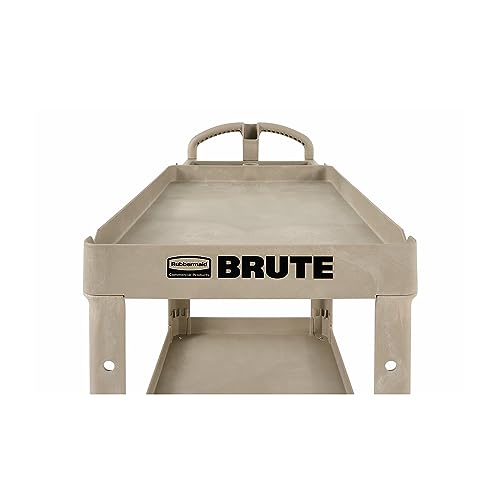 Rubbermaid Commercial Products BRUTE Heavy Duty 2-Shelf Utility/Service Cart, Medium, Lipped Shelves, Ergonomic Handle, 500 lbs. Capacity, Beige, for Warehouse/Garage/Cleaning/Maintenance - color: Beige, size: Medium, style: 2-Shelf