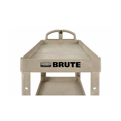 Rubbermaid Commercial Products BRUTE Heavy Duty 2-Shelf Utility/Service Cart, Medium, Lipped Shelves, Ergonomic Handle, 500 lbs. Capacity, Beige, for Warehouse/Garage/Cleaning/Maintenance - color: Beige, size: Medium, style: 2-Shelf