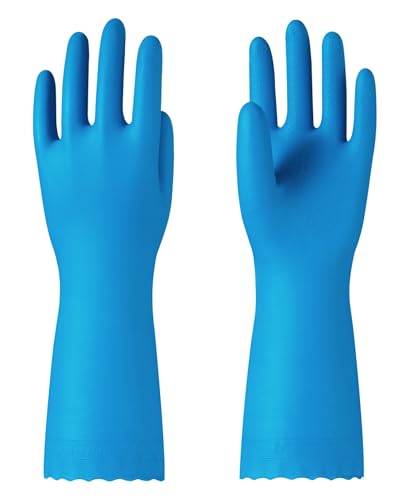 PACIFIC PPE Cleaning Gloves with Latex free, Dishwashing Kitchen Gloves with Cotton Flocked Liner, Reusable, Non-Slip, Water Resistant Household Gloves, Blue, Medium - color: Blue, size: Medium (Pack of 1)