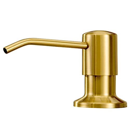 Gold Soap Dispenser for Kitchen Sink, Built in Dish Soap Dispenser Brushed Gold Stainless Steel Pump Head, Counter Soap Lotion Dispenser Refill from The Top with 17 Oz PE Bottle - color: Brushed Gold