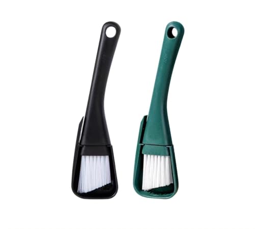 2PCs Window Track & Crevice Cleaning Brushes with Built-in Dustpan - Floor/Window Slot/Keyboard/Door Crevice Brush Set, Household Cleaning Tool Set(Black+Green) - color: Black+green