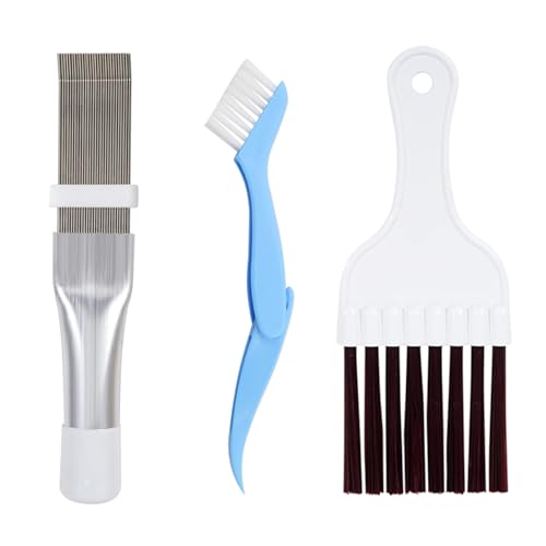 3 Pcs Air Conditioner Condenser Fin Comb Cleaner Kit, Ac Coil Cleaner Brush,1 Stainless Steel Radiator Fin Comb Straightener Refrigerator Tools,Cleaning Brush with Evaporator Radiator Clean Tool