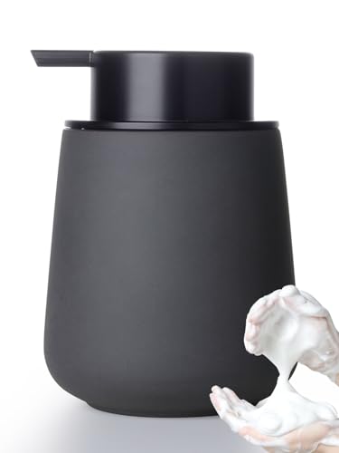 INGOFIN Ceramic Foaming Soap Dispenser - 12oz Foam Hand Soap Dispenser Bathroom, Ceramic Dish Soap Modern Dispenser with Pump for Kitchen, Matte Grey - color: Matte Grey-foam