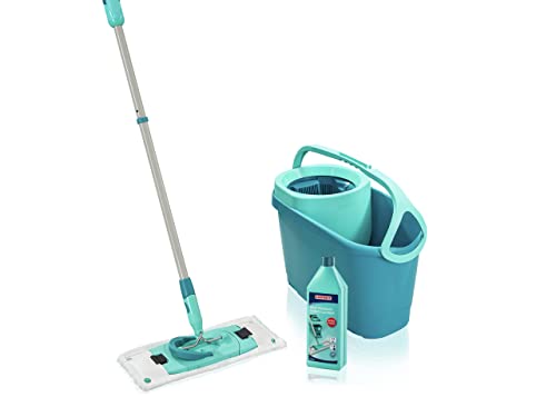 Leifheit Clean Twist Ergo 2.0 Flat Mop Set with Power Cleaner, Floor Mop with Microfibre Cover for Mist Cleaning on Laminate and Tiles, Mop with Spin Technology - size: + Kraftreiniger