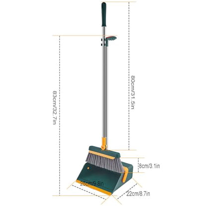 Broom and Dustpan Set, Foldable Standing Soft Bristle Broom and Dustpan Combination Household Broom with Comb Teeth for Home Kitchen Room Office Lobby Floor Use