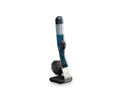 Joseph Joseph SinkTech Refillable Soap-Dispensing Dish Brush with Stainless Steel Storage Stand Drip Tray - style: Soap dispensing Brush with Stand