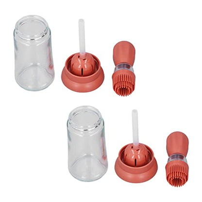 2pcs Oil Container with Silicone Brush Oil Dispenser Bottle for Kitchen Grilling Baking Cooking (Red) - color: Red