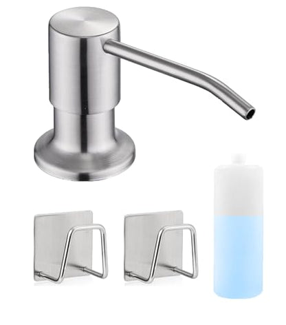 Sink Soap Dispenser Pump with 2 Sponge Holders, Curovtrp Soap Dispenser for Kitchen Sink Stainless Steel Pump Head (Plastic Built in) Refill from The Top, 12OZ Soap Bottle, Brushed Nickel - color: Brushed Nickel, size: Bottle
