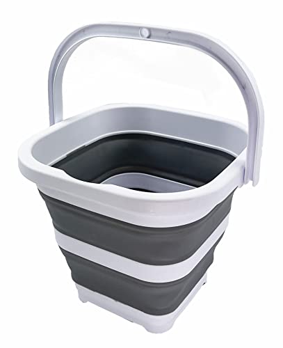 SAMMART Collapsible Rectangular Cleaning Bucket 5L (1.3 Gallon)- Foldable Camping Beach Sand Water Pot Pail- Portable Space Saving Tub for Household, Outdoor Car Washing (White/Grey) - color: White/Grey