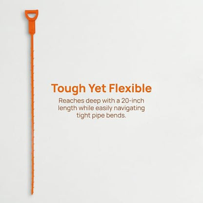 Drain Snake Hair Clog Remover Orange Plastic, 20 Inch Barbed Design for Bathroom Tub Kitchen Sink Toilet Sewer Cleaning 4 Pack