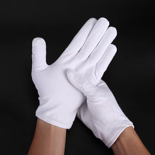12 Pairs White Cotton Gloves for Eczema Dry Hands Breathable Work Glove Liners Moisturizing Spa Jewelry Inspection Etiquette Gloves Stretchy Fit for Men Women 24PCS Archival Photo Gloves (Large) - size: Large
