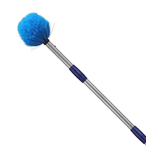 Cobweb Duster with Pole, 8ft Stainless Steel Pole Cobweb Brush with Medium-Stiff Bristles for Walls Beams Shelves Iight Fixtures and Window Screens - size: 8FT