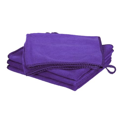 HARFINGTON 4 Pack Microfiber Cleaning Cloth, 16" x 12" Multi-Functional Cleaning Towels Reusable Absorbent Rags with Hook for Car Wash Kitchen Household Window Clean, Purple - color: Purple, size: 16" x 12"