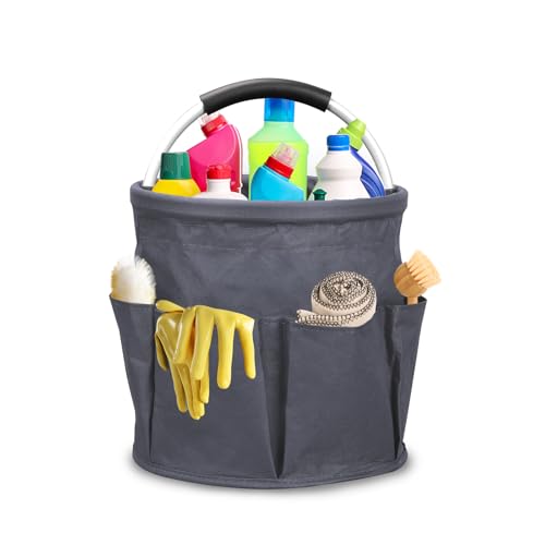 Qivine 17L Cleaning Caddy with Handle, Cleaning Supply Caddy, Foldable Tool Bag Cleaning Products Organizer, Portable Cleaning Bucket Caddy for Cleaning Supplies (Dark Gray) - color: Dark Gray