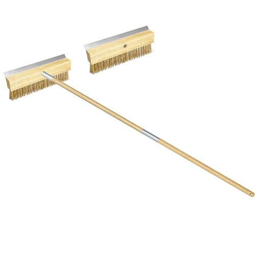 Commercial Oven Brush - Long Handle Pizza Oven Scraper Brush with Nylon & Brass Bristles for Grill & Bakery Cleaning