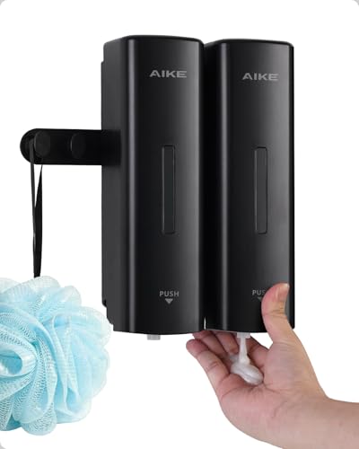 AIKE 2 Chambers Shower Shampoo and Conditioner Dispenser 2 x 11.8 fl.oz. for Bathroom(Black) - color: Black, size: Double Chamber