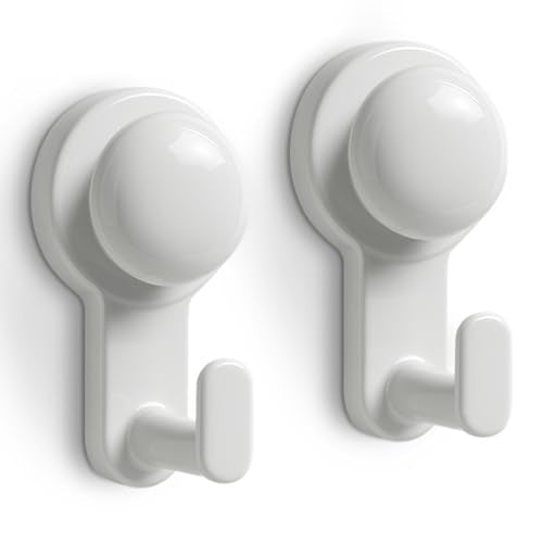 Shower Hooks for Inside Shower,No-Drill Removable&Reusable Towel Hooks for Bathroom,Heavy Duty Suction Cup Hooks for Glass Window,2 Pack(White) - color: White