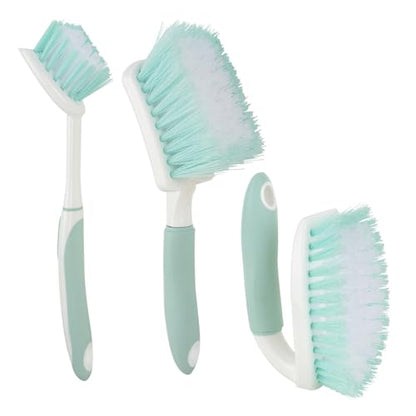 3 Pack Bathroom Scrub Brush Set, Heavy-Duty Scrub Brushes for Cleaning Floor, Green Scrubbing Brush with Non-Slip Handle and Stiff Bristles for Bathtub, Tub, Tile, Gap, Kitchen, Sink