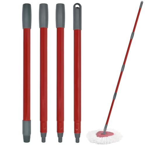 Mop Handle for Ocedar, Mop Handle for O Cedar, Spin Mop Replacement Handle for O Cedar, 4 Section 30" to 58" Mop Handles for Ocedar Spin Mop & H2pro Flat Mop, Mop Stick Mop Pole Handle for Ocedar Mop - color: Red Iron