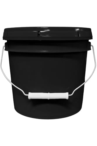 MKS Plastics 1-Gallon Bucket with Airtight Lid – Made in USA, Food Grade BPA Free Plastic, Heavy Duty Multi-Use, Metal Handle with Grip, Stackable Storage – Black, 1 Pack - color: 1 Gallon - Black, size: 1