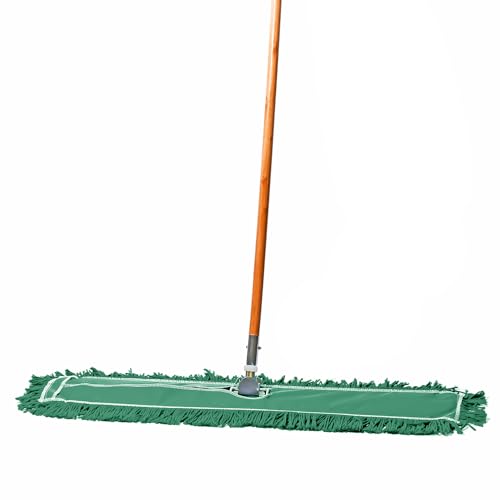 36 Inch Green Commercial Dust Mop & Floor Sweeper – Wood Handle Floor Mop for Tile, Hardwood & Concrete - color: Green, size: 36 X 5 Inch