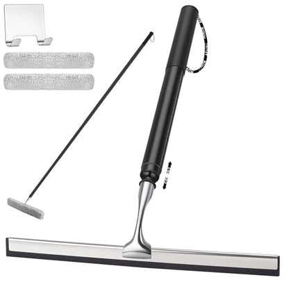 17'' - 60'' Metal Squeegee with Extension Pole for Window,Glass Door,Mirror, 12'' Wide Telescopic Shower Squeegee Cleaner with Long Handle (60'' Telescopic Pole Squeegee)