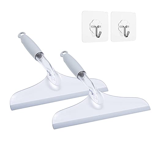 Shower Squeegee for Glass Door, 10'' Rubber Water Wiper for Bathroom Tile and Mirror, Clear Plastic Window Cleaner Tool, 2 Pack - color: Clear, size: 10''
