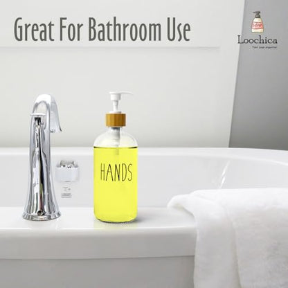 LOOCHICA Clear Glass Soap Bottle - Hands Free Dispenser for Kitchen or Bathroom - color: C07-clear-hands
