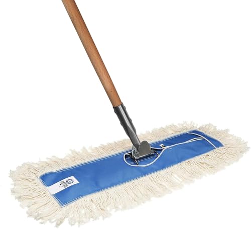Nine Forty 48" Premium Cotton Dust Mop Kit - Heavy Duty Mop Head with Wood Handle for Industrial, Commercial, and Residential Cleaning - Dry Floor Duster for Hardwood Surfaces - White - color: Wooden Handle, size: 48" X 5"