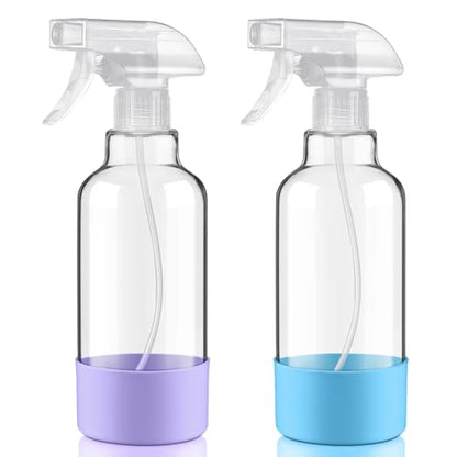 Glass Spray Bottles with Silicone Sleeve 16.9oz 2 Pack Empty Spray Bottle for Hair Mist/Stream Spraying for Cleaning Solutions, Plants, Essential Oils (clear-sblue&purple) - color: clear-sblue&purple