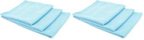 The Rag Company - Standard Waffle Weave Towels, Microfiber Detailing, Window/Glass and Drying, Wax & Polish, Lint-Free, Streak-Free, 370gsm, 16in x 16in, Light Blue (6-Pack) - color: Light Blue, size: 16in. x 16in. (Pack of 2)