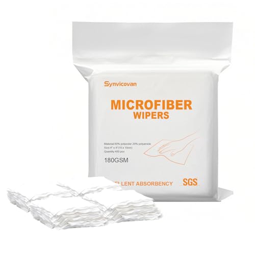 Microfiber Wipes 4"x4"(400 Pcs,Class 100, 180GSM) Superfine Lint Free Cloths Cleaning and Drying Cloths Reusable Ultra Absorbent for All Surface Types