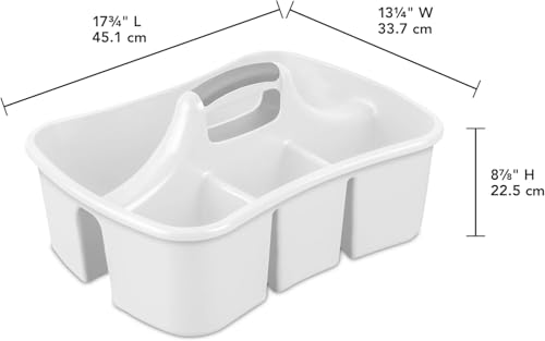 Large Plastic Utility Caddy with 4 Compartments – Heavy-Duty Storage Organizer for Cleaning Supplies, Sponges & Spray Bottles – Easy-Carry Handle (White)