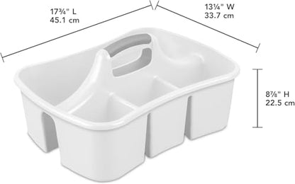 Large Plastic Utility Caddy with 4 Compartments – Heavy-Duty Storage Organizer for Cleaning Supplies, Sponges & Spray Bottles – Easy-Carry Handle (White)