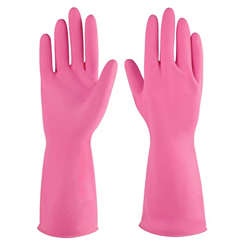Rubber cleaning gloves 3 or 6 Pairs for Household,Reuseable dishwashing gloves for Kitchen. - color: Pink, size: Large (Pack of 3)