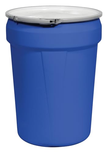 Eagle 30 Gallon Plastic Drum with Lid, Metal Lever-Lock, 28.5"x21.1", Open Head Lab Pack Drum Made of Durable, Lightweight HDPE, Withstands Weather and Chemicals, Made in USA, Blue, 1601MB - color: Blue, size: 30 Gallon, style: Metal Lever-Lock