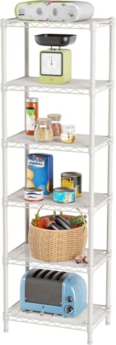 SINGAYE 6 Shelves Storage Shelf Wire Closet Bathroom Organizers Metal Pantry Kitchen Small Garage Shelving Unit Laundry Room Organization Home Corner Rack Estantes para Cocina White 10" Dx16 Wx60”H - color: White, size: 6 Tier 10"Dx16"Wx60"H