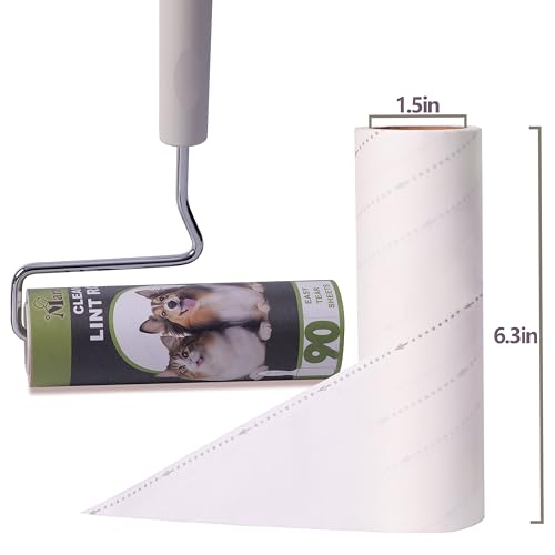 Extra Sticky Large Surface Lint Roller,6.3'' Lint Roller Refills,5 Rolls 450 Sheets,Long Handle Lint Remover,Easily Remove Carpets, Clothes, Couch and Curtains Dust Cat and Dog Hair Removal - size: 5 Large Refills + 450 Sheets