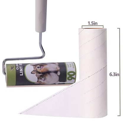 Extra Sticky Large Surface Lint Roller,6.3'' Lint Roller Refills,5 Rolls 450 Sheets,Long Handle Lint Remover,Easily Remove Carpets, Clothes, Couch and Curtains Dust Cat and Dog Hair Removal - size: 5 Large Refills + 450 Sheets