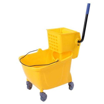 Zunate Commercial Mop Bucket with Side Press Wringer, 32L Heavy Duty Rolling Mop Bucket for Restaurant Office Industrial Floor Cleaning