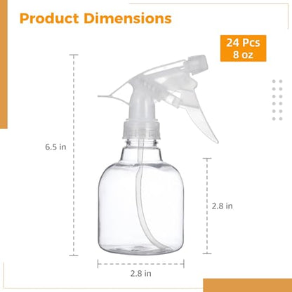 24 Pcs Refillable Spray Bottles, Small 8 oz Plastic Spray Bottles with Adjustable Nozzles for Gardening, Hair Care, Cleaning