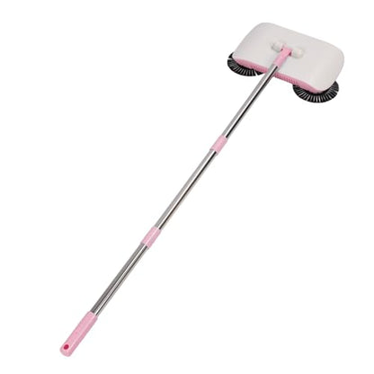 Carpet Sweeper Manual Push Handheld, Push Sweeper 2 in 1 Hand Floor Hand with 180 Degree Rotating Hard Floor Mopping Cleaner for Wooden Marble (Pink)