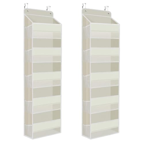 SpaceHacks 2 Pack Over The Door Organizer, Hanging Storage Organizer with Clear Window, 40lb Ultra Sturdy Large Capacity Room Organizer for Pantry Laundry Bathroom Nursery Closet (Beige) - color: Beige, size: 2 Pack 5-Tier