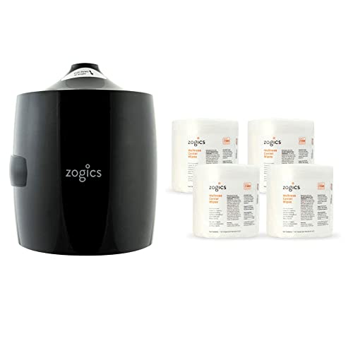 Zogics Wellness Center Wipes and Wall Mounted Dispenser – No-Touch Wipes Dispenser, Mounts Easily to Wall for Quick Access to Wellness Center Cleaning Wipes (Cleaning Wipes + Dispenser) - style: Black + Wellness Center Wipes