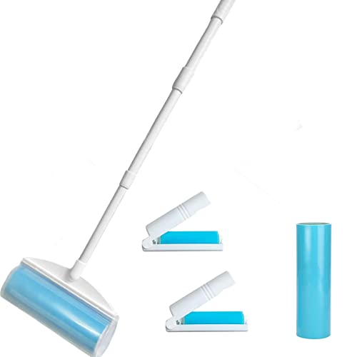 8 Inch Reusable Large Lint Roller, Washable Sticky Pet Hair Remover with Retractable Extendable Long Handle, Big Cleaning Tool for Clothes, Sofa, Carpet, Furniture, 1 Large, 1 Refill and 2 Mini Size