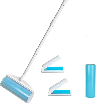 8 Inch Reusable Large Lint Roller, Washable Sticky Pet Hair Remover with Retractable Extendable Long Handle, Big Cleaning Tool for Clothes, Sofa, Carpet, Furniture, 1 Large, 1 Refill and 2 Mini Size