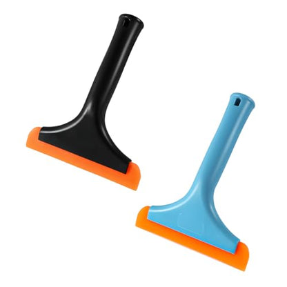 KVAEY 2PCS Small Silicone Window Squeegee, 5.9 Inch Car Windshield Water Blade Squeegee with Non-Slip Handle, All-Purpose Cleaning Squeegee for Car Windshield, Window, Mirror (Black+Blue) - color: Black+blue