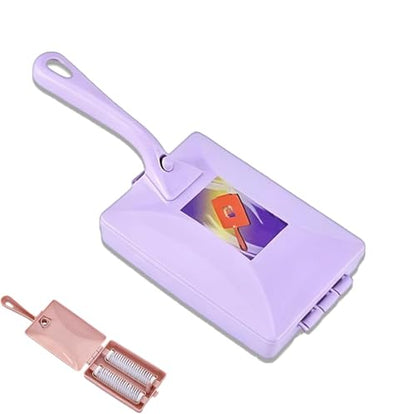 Handheld Double Roller Carpet Brush - Multi-Functional Portable Pet Hair Remover with Crumb Collector, Manual Dust Sweeper for Bed Desktop Carpet Pet Hair (Purple) - color: Purple