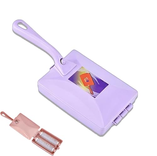 Handheld Double Roller Carpet Brush - Multi-Functional Portable Pet Hair Remover with Crumb Collector, Manual Dust Sweeper for Bed Desktop Carpet Pet Hair (Purple) - color: Purple