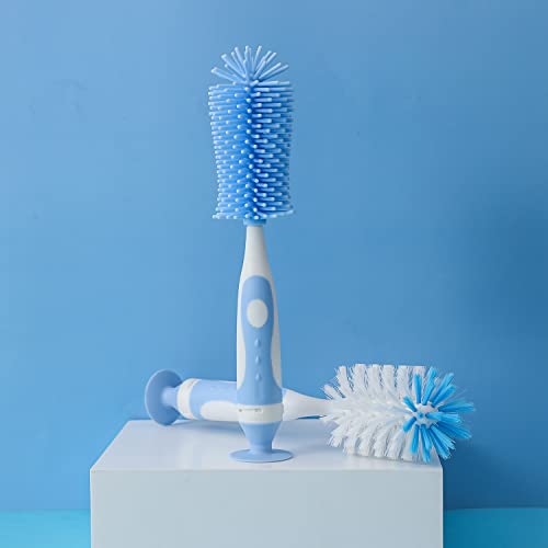 Chemimoso Multifunctional Cleaning Brush, Baby Bottle Brush, Bottle Brush Cleaner, Rotate The Suction Cup to Obtain The Small Bristle Brushes, Set Z, Blue, Silicone and Nylon Brush - color: Blue 1